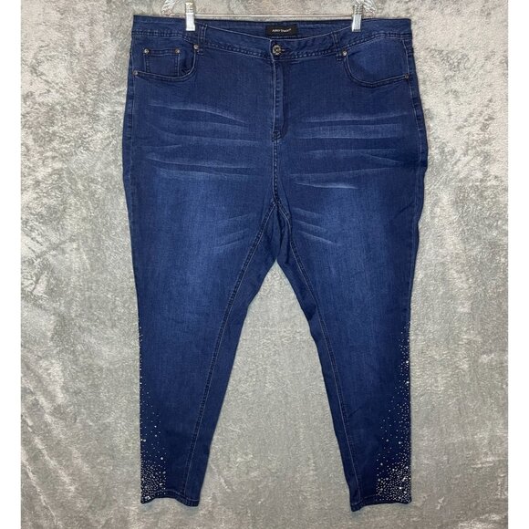 Ashley Stewart Women Dark Wash Stretch Rhinestone Slim Skinny Jeans 24 Plus - Picture 1 of 14